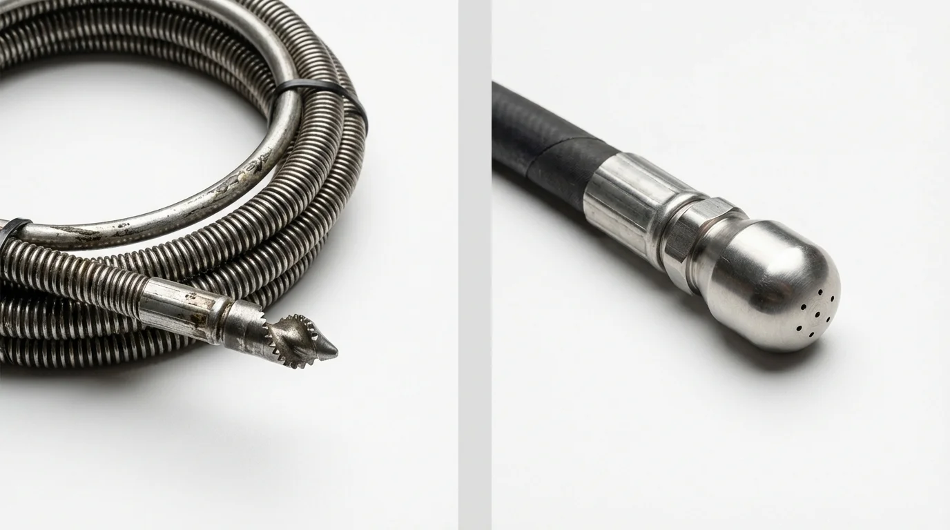 Drain snake cable and hydro jetting nozzle used for drain cleaning in Belmont, NC