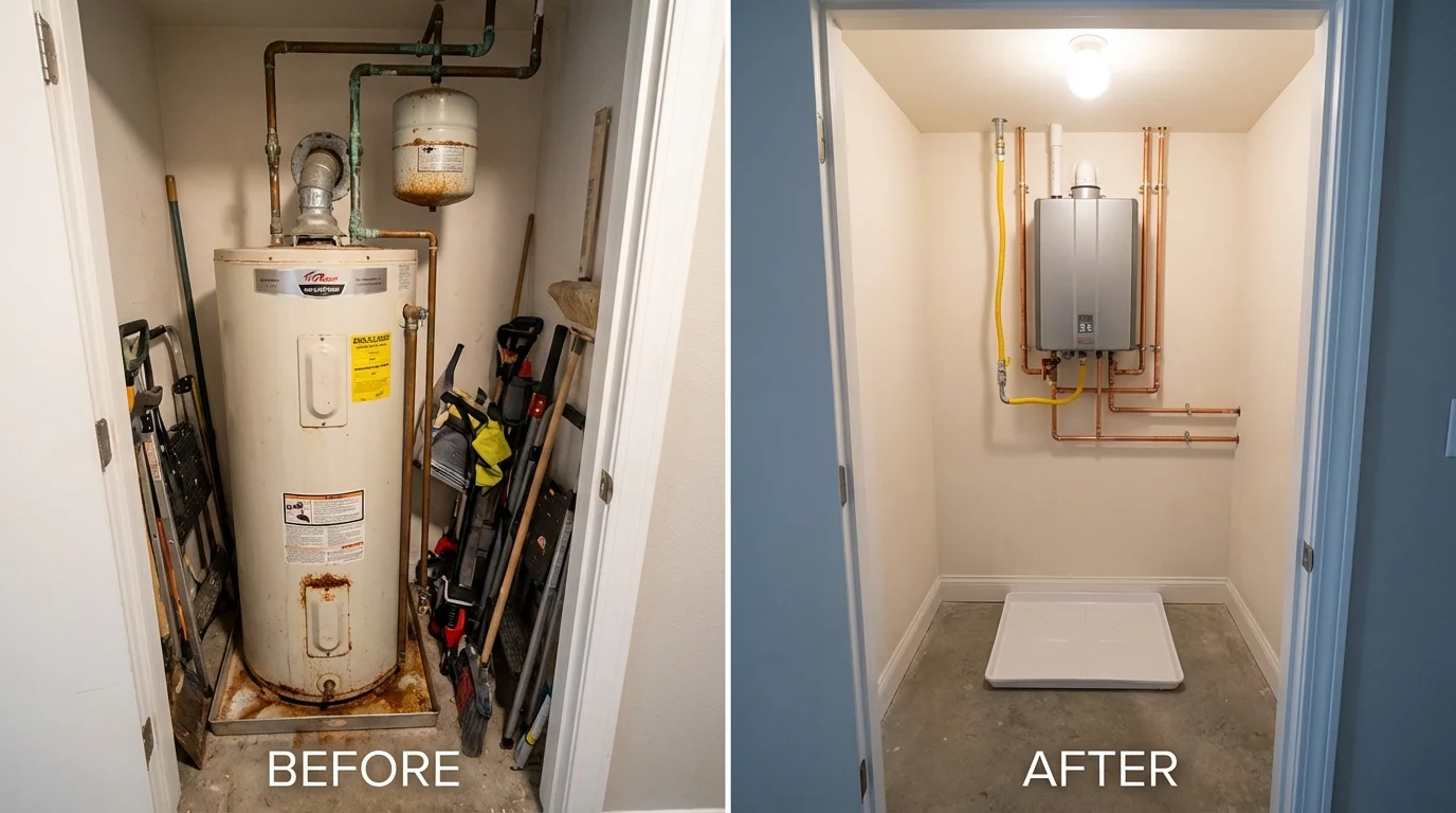 Tank water heater versus wall-mounted tankless unit comparison for Belmont, NC homeowners
