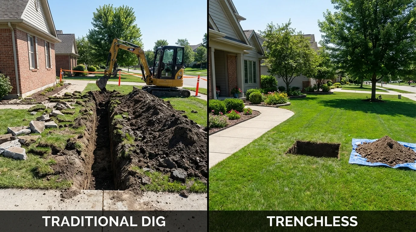 Trenchless sewer repair with minimal yard damage versus traditional excavation in Belmont, NC